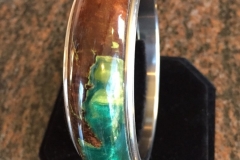 Green & Yellow Resin with Wood Burl Bangle Bracelet