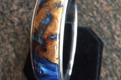 Dark Blue Swirl Resin & Light Wood Burl Bangle Bracelet