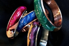 Combined Wood Burl, Colored Resin & Metal Core Bangle Bracelet