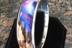 Blue, Purple Resin & Light Wood Burl Bangle Bracelet